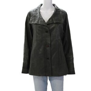 Marc.a.dolci Womens Leather Long Sleeve Lined Button Jacket Green Size XL